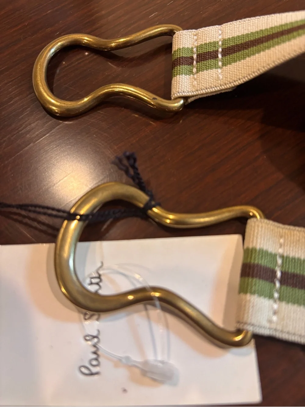Paul Smith Cream Elastic belt with Green and Brown Stripes. SIZE 36/94.